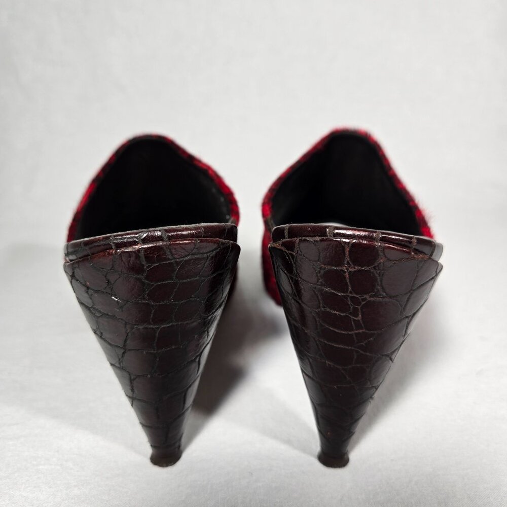 RARE Vintage Y2K Mobwife LEATHER Red & Black Animal Print Heel Sandals Size 8.5M - Picture 6 of 17